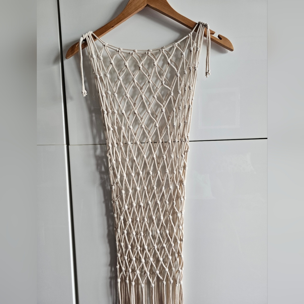 NEW Cream Bohemian Macrame ROPE NET DRESS - Picture 9 of 12
